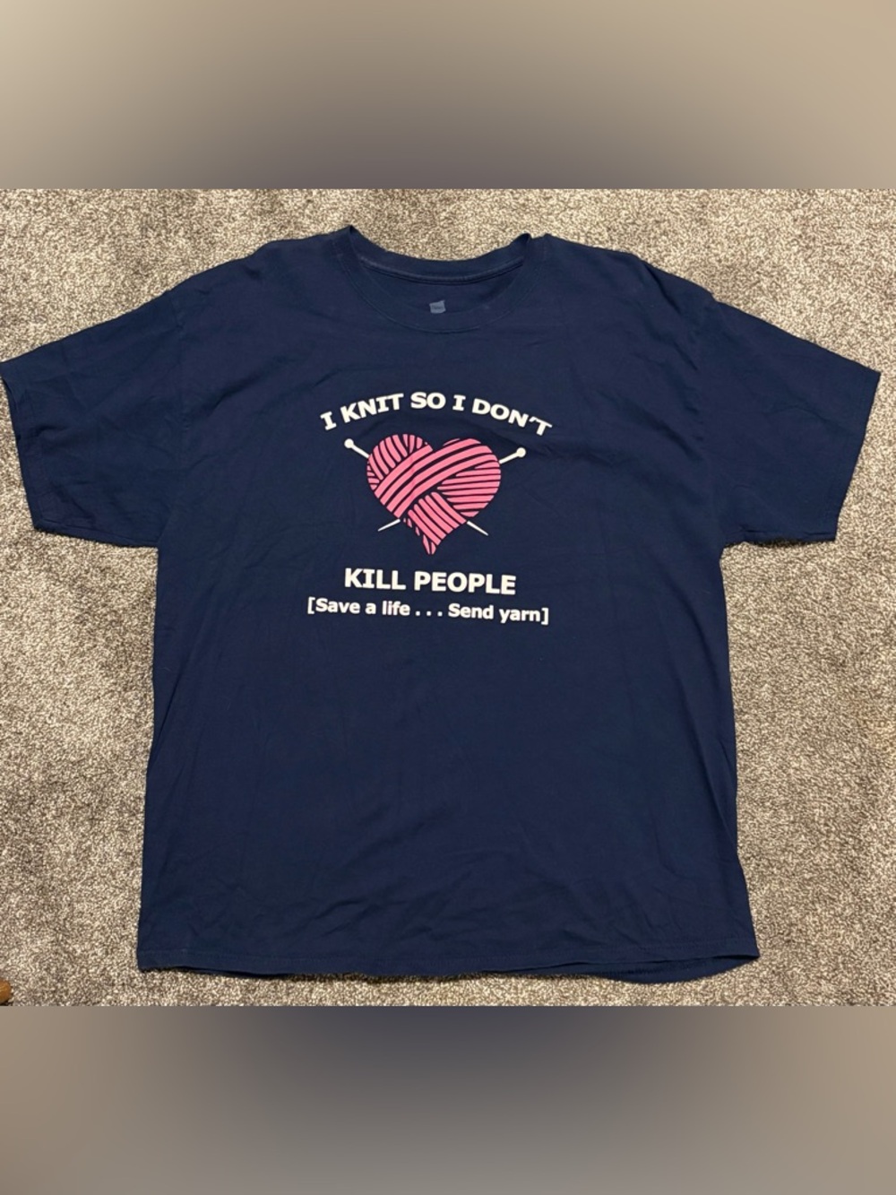 🧶 Funny Knitting Graphic Tee ComfortSoft Heavyweight Navy XL